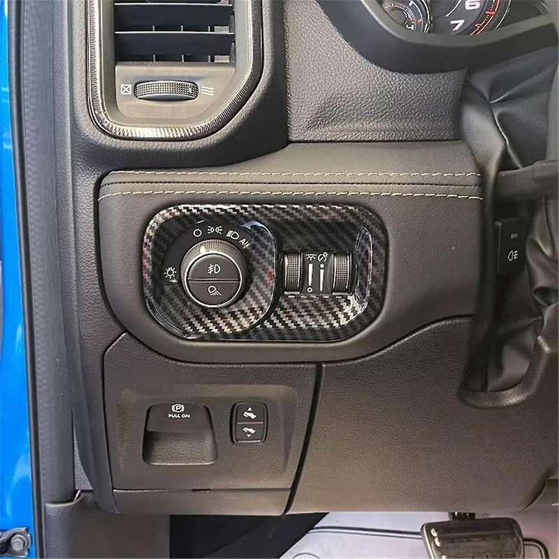 for Ram 1500 2023 2024 Car Headlight Switch Button Cover Trim Interior Accessories - Abs Carbon Fib