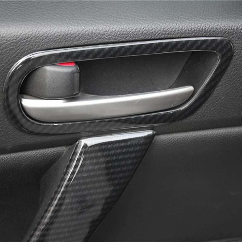 for Sedan /Axela 2009-2013 Carbon Fiber Car Inner Door Handle Bowl Catch Cover Trim Frame