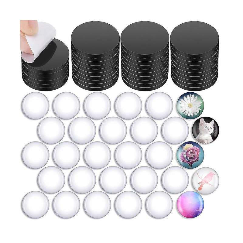 for Sets Round Magnetic Discs with Clear Dome Cabochons Glass Magnets Discs (48 Sets)
