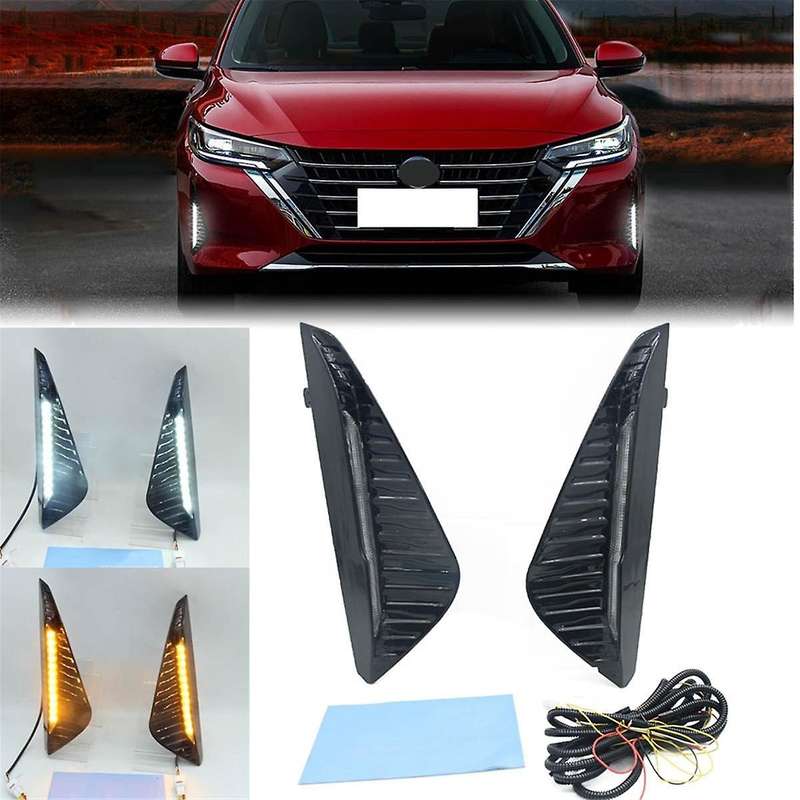 for Sentra Sylphy 2023 Daytime Running Light Fog Light Cover with Yellow Turn Signal