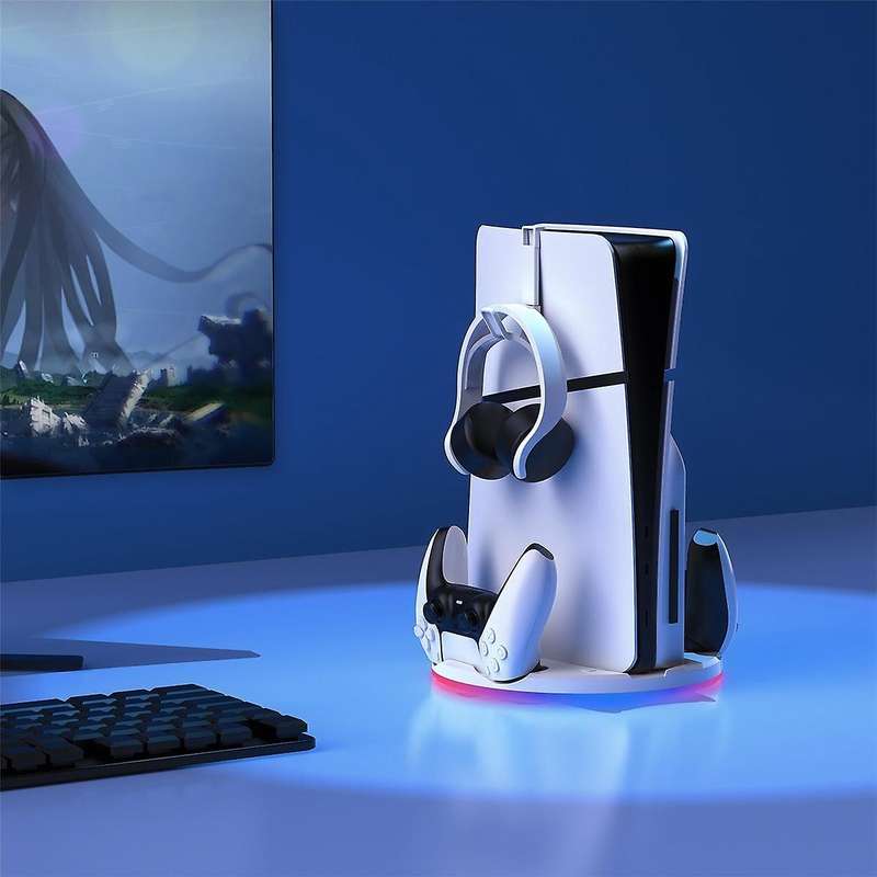 for Slim Console Storage Dock with Rbg Light Handle Dock Charger + Hook Multifunctional Convenient C