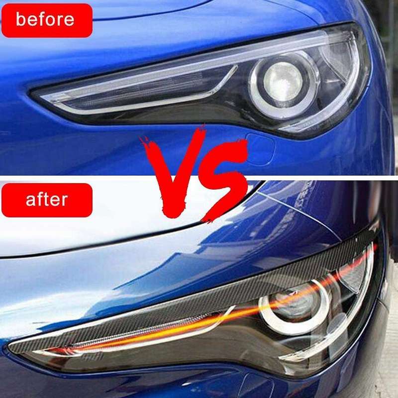 for Stelvio 2017-2020 Carbon Fiber Headlights Eyebrow Lamp Eyelid Cover Sticker Trim Refitting