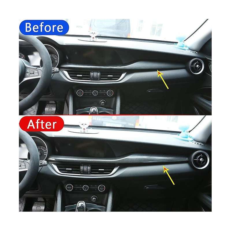 for Stelvio 2017-2020 Car Dashboard Cover Trim Decoration Central Control Strip Trim Stickers ,Blac