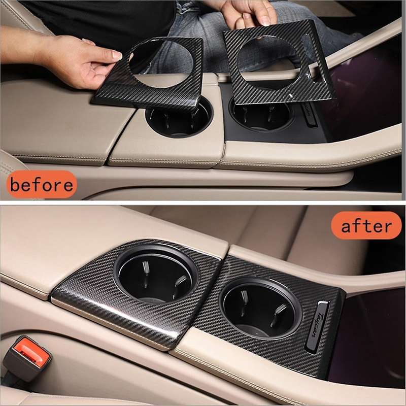 for Taycan 2019-2022 Dry Carbon Fiber Car Center Console Water Cup Frame Cover Decoration Trim Acces