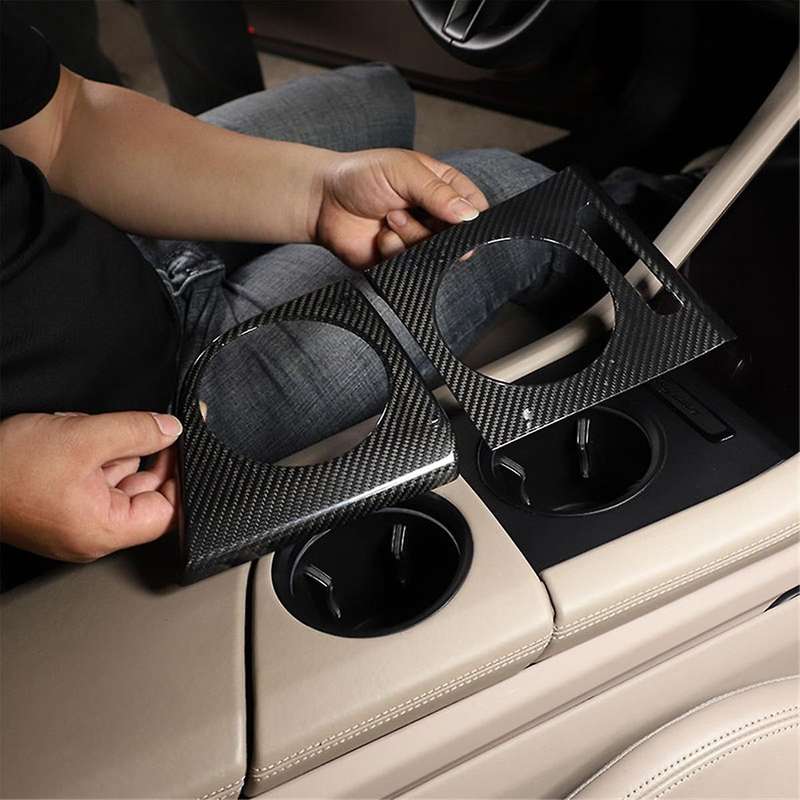 for Taycan 2019-2022 Dry Carbon Fiber Car Center Console Water Cup Frame Cover Decoration Trim Acces
