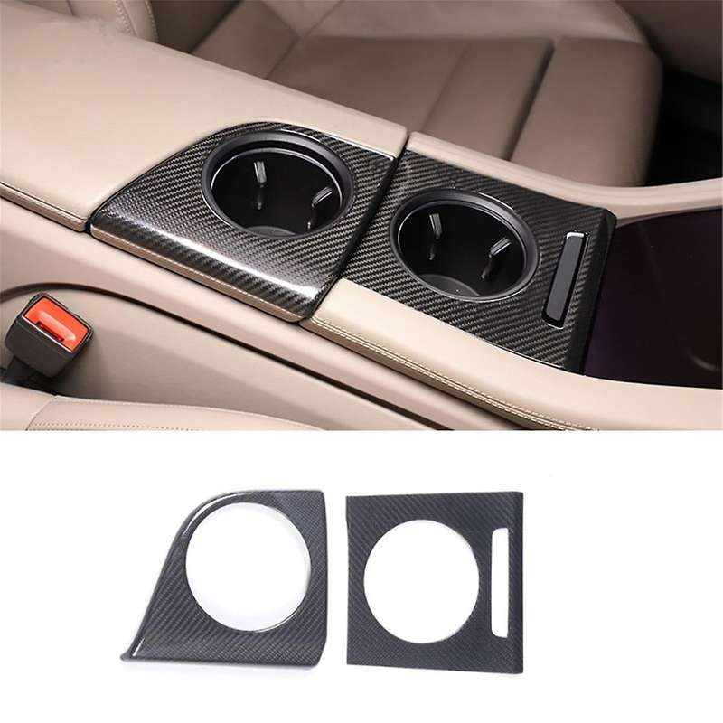 for Taycan 2019-2022 Dry Carbon Fiber Car Center Console Water Cup Frame Cover Decoration Trim Acces