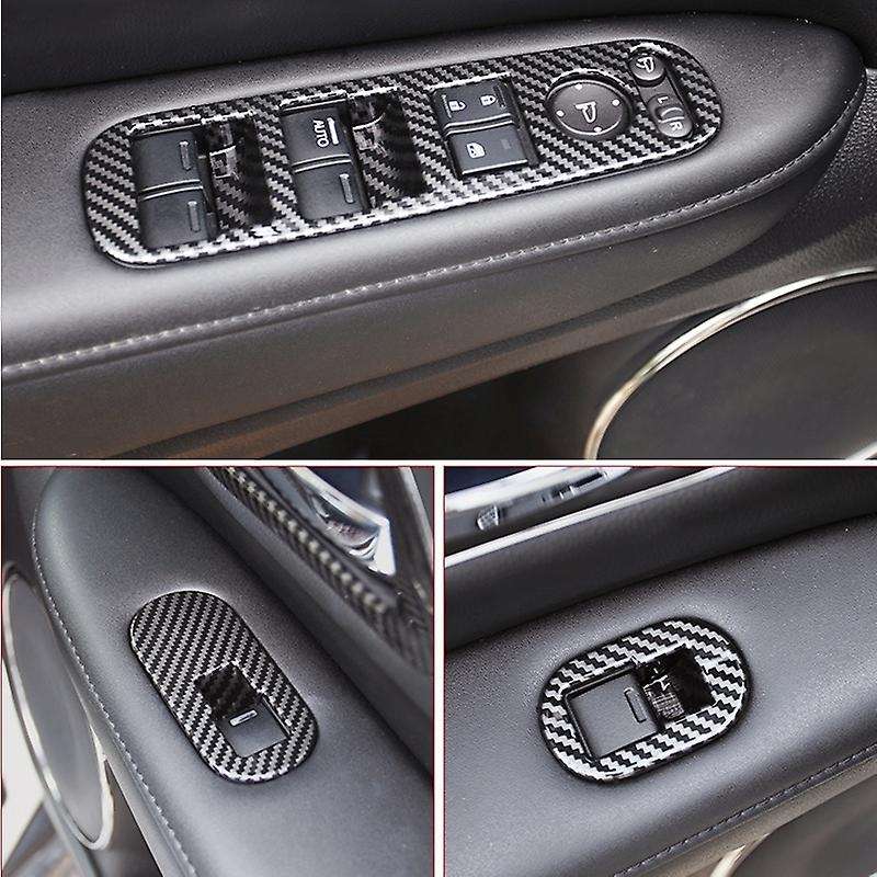 for -V VEZEL 2014-2020 Carbon Fiber Door Handle Window Lift Switch Panel Cover Trim Decorator Access
