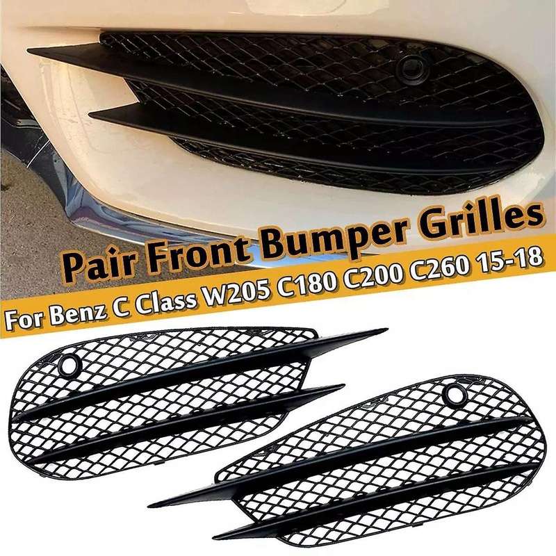 for W205 C-class C180 C200 C260 2015-2018 Set L+r Front Bumper Fog Lamp Grill Grille Insert Face Ba