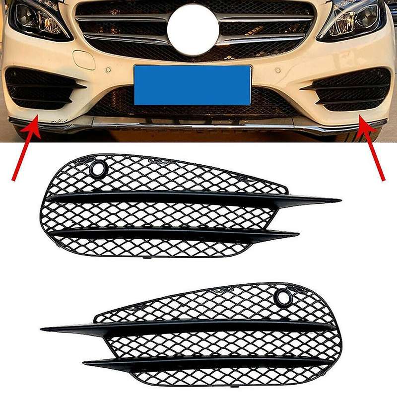 for W205 C-class C180 C200 C260 2015-2018 Set L+r Front Bumper Fog Lamp Grill Grille Insert Face Ba