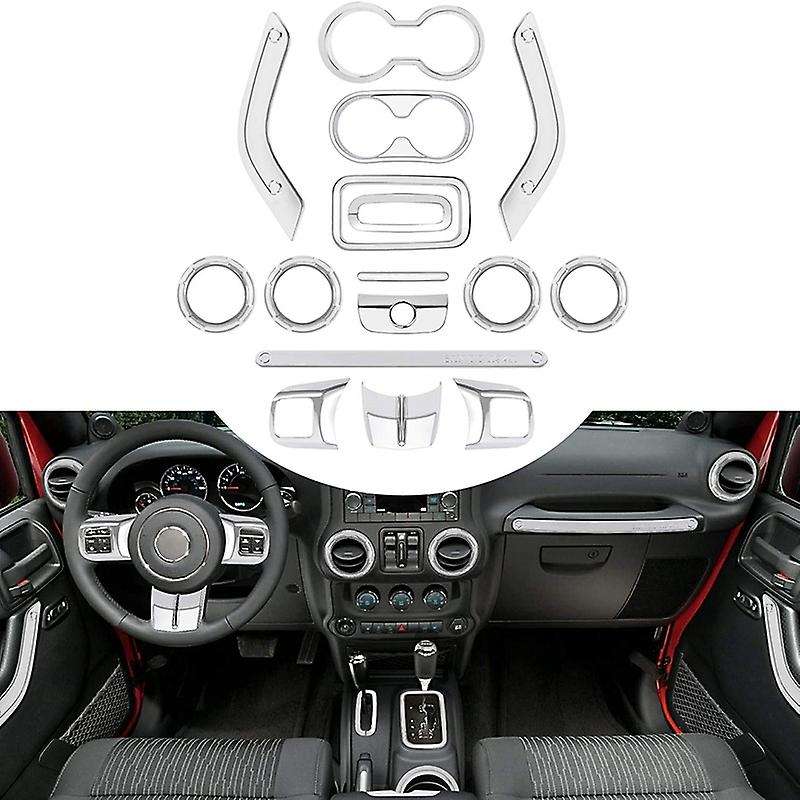 for Wrangler JK 2011-2017 Door Handle Cup Cover Steering Wheel Center Console Interior Trim Kit 16Pc