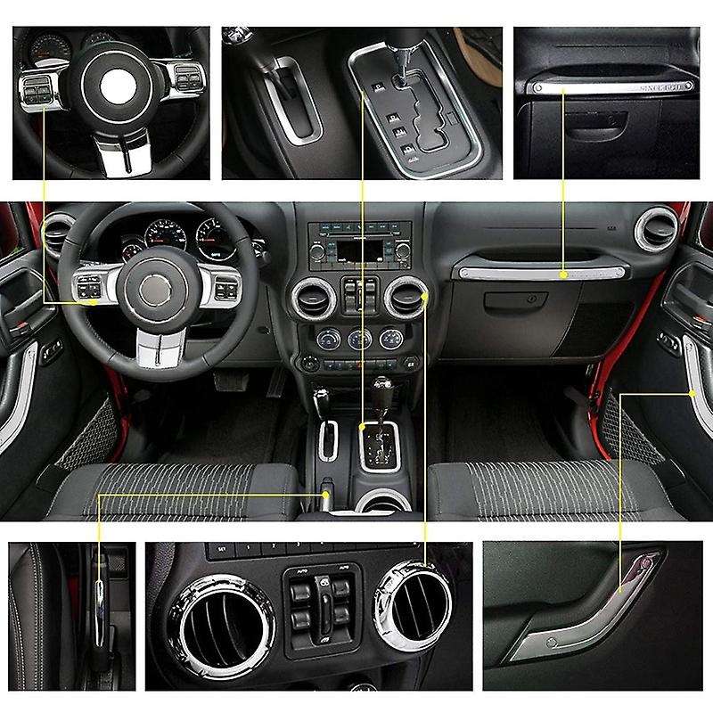 for Wrangler JK 2011-2017 Door Handle Cup Cover Steering Wheel Center Console Interior Trim Kit 16Pc