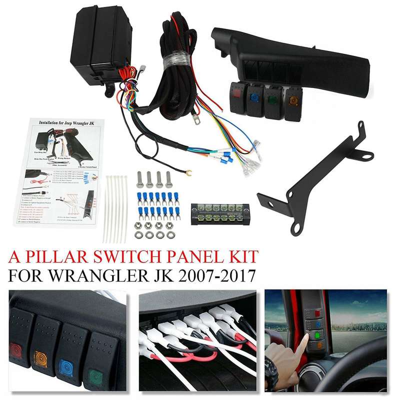 for Wrangler JK 2007-2018 a Pillar Switch Panel Kit 4 LED Rocker Switch Control System Left Hand
