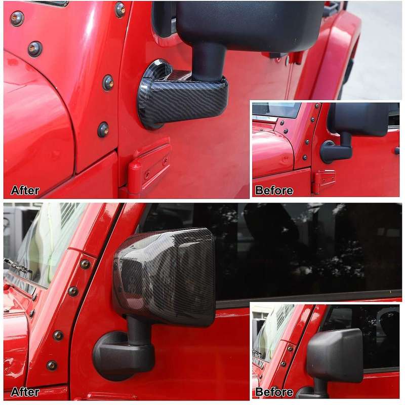 for Wrangler JK JKU 2007-2017 Car Carbon Fiber Side Rear View Mirror Cover & Rearview Mirror Base Tr