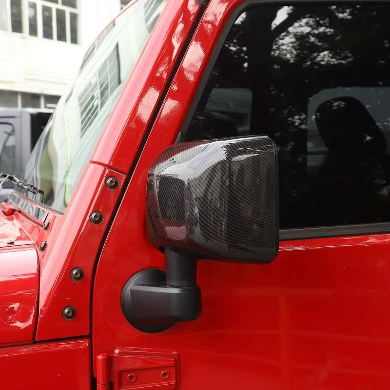 for Wrangler JK JKU 2007-2017 Car Carbon Fiber Side Rear View Mirror Cover & Rearview Mirror Base Tr