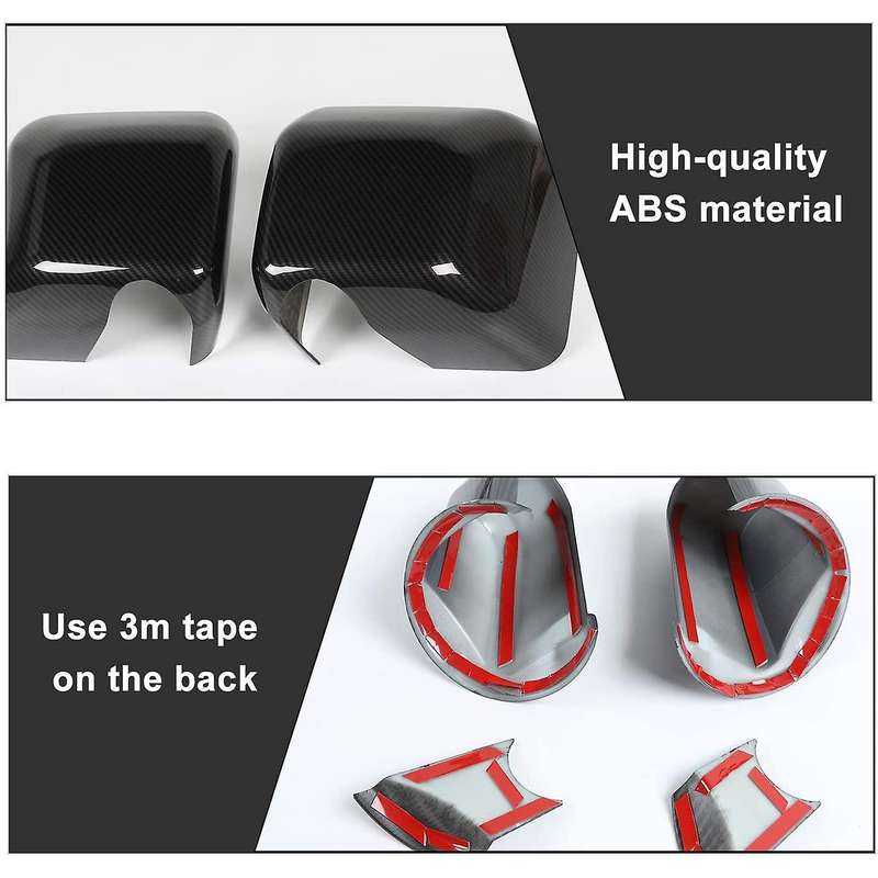 for Wrangler JK JKU 2007-2017 Car Carbon Fiber Side Rear View Mirror Cover & Rearview Mirror Base Tr