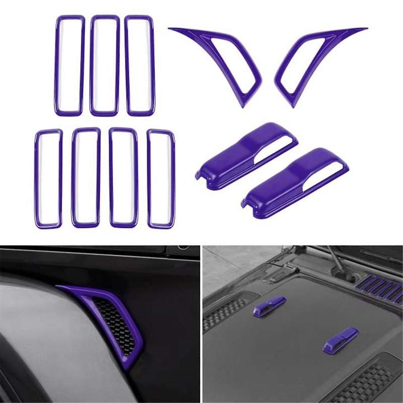 for Wrangler JL JT 2018-2024 Hood Vents & Engine Hood Hinge & Side AC Vent Outlet Trim,A