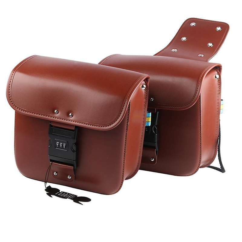 for XL883 XL1200 PU Leather Saddle Bag Motorcycle Luggage Left+Right Side Tool Bag Brown