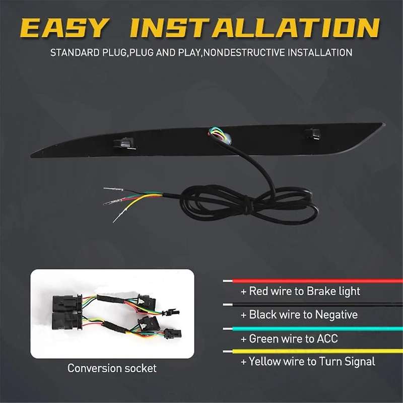 for Y 2017-2022 Red Led Rear Bumper Reflector 3 Functions Running Lights Brake Light Dynamic Turn Si
