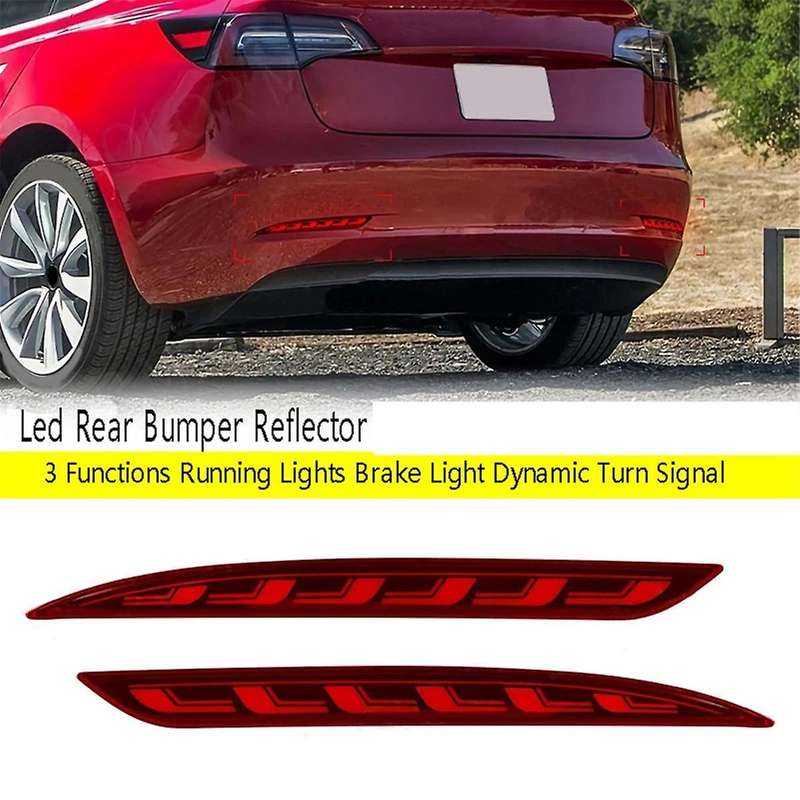 for Y 2017-2022 Red Led Rear Bumper Reflector 3 Functions Running Lights Brake Light Dynamic Turn Si