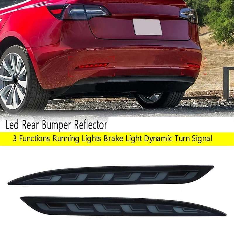 for Y 2017-2022 Black Led Rear Bumper Reflector 3 Functions Running Lights Brake Light Dynamic Turn