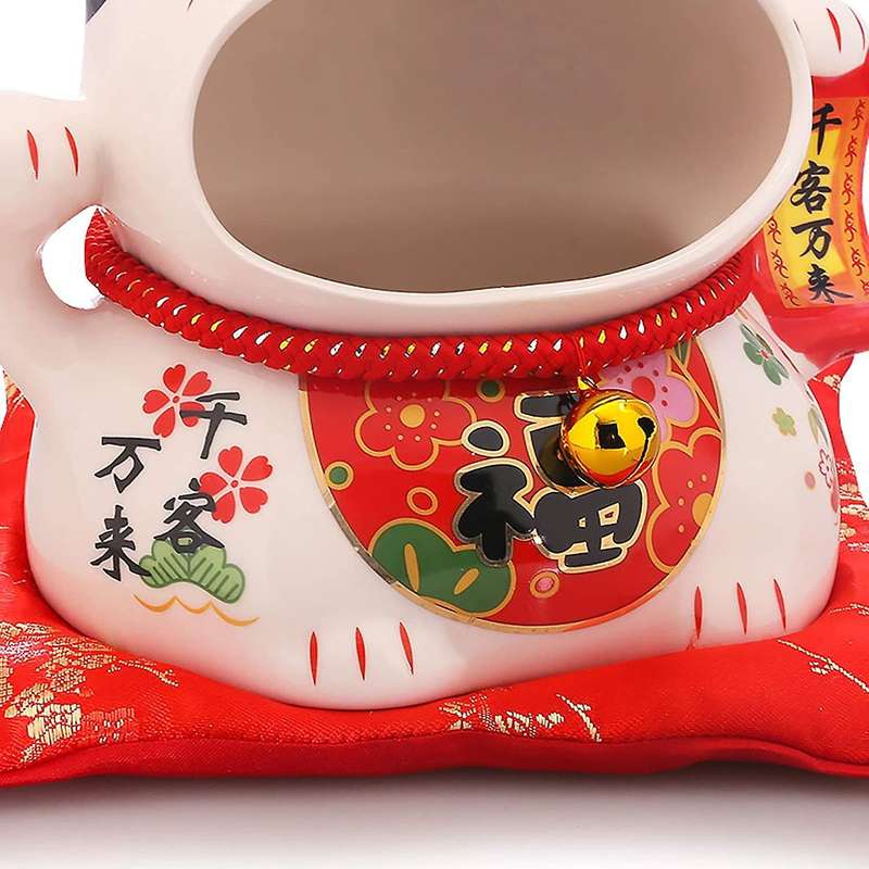 Fortune Cat Storage Snack Jar Piggy Bank for Attract Wealth and Good Luck Happy Cat with Waving Arm
