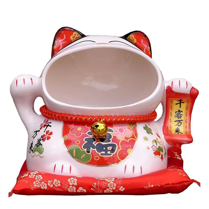 Fortune Cat Storage Snack Jar Piggy Bank for Attract Wealth and Good Luck Happy Cat with Waving Arm