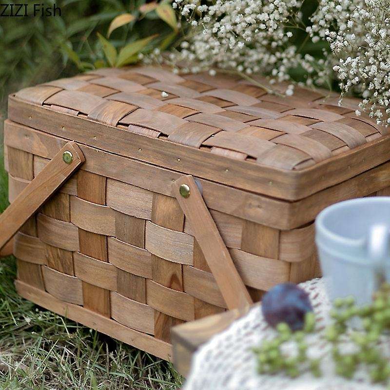 France Style Picnic Basket Bread Baskets Hiking Storage Box Cake Table Decorating Food Photography