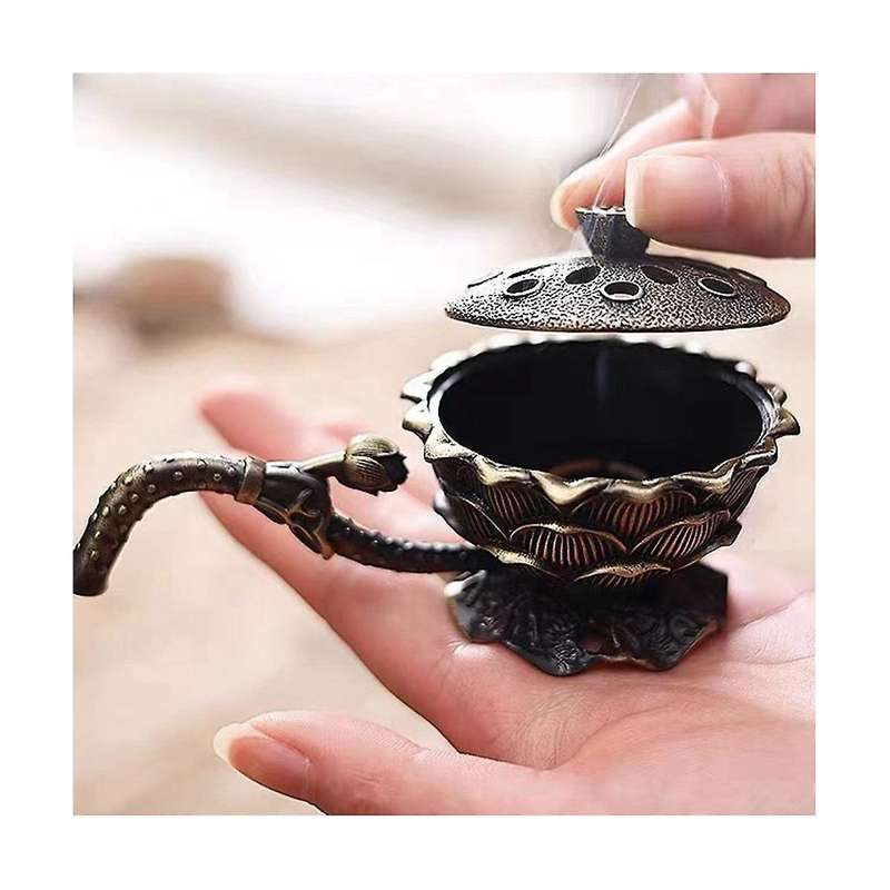 Frankincense Resin Burner,incencence Burner with Handle , Lotus Shaped Holder Fit Decoration