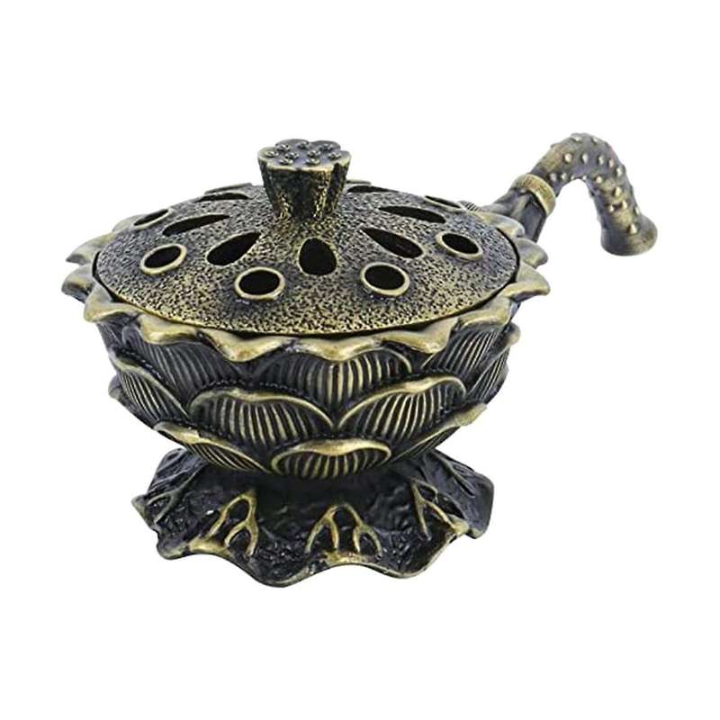Frankincense Resin Burner,incencence Burner with Handle , Lotus Shaped Holder Fit Decoration