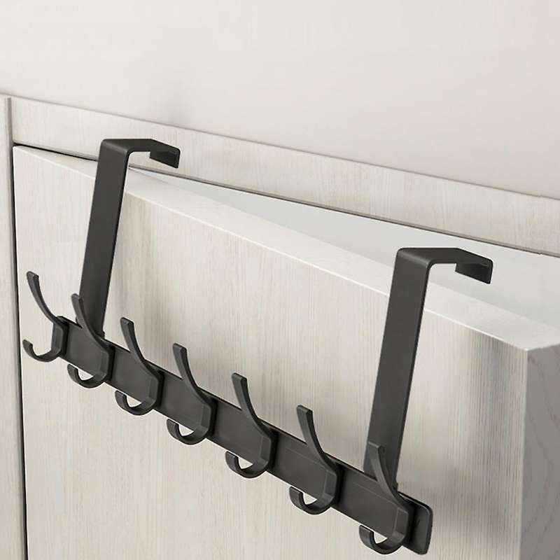 Free Punching Door Behind The Bathroom Black Hook Bedroom Storage Hanger Storage Rack 7 Hooks Door R