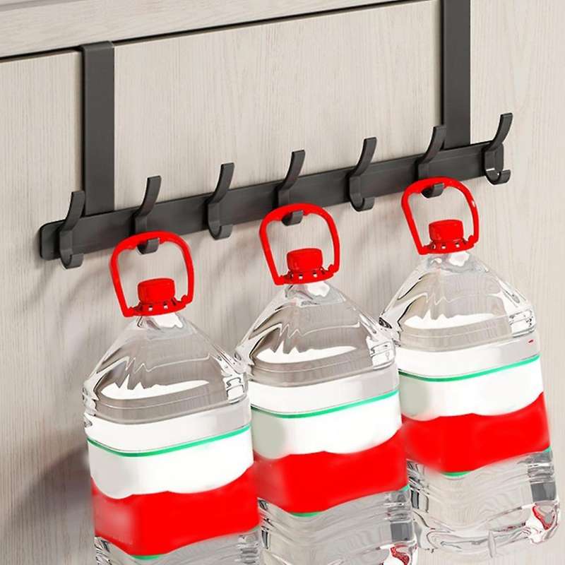 Free Punching Door Behind The Bathroom Black Hook Bedroom Storage Hanger Storage Rack 7 Hooks Door R