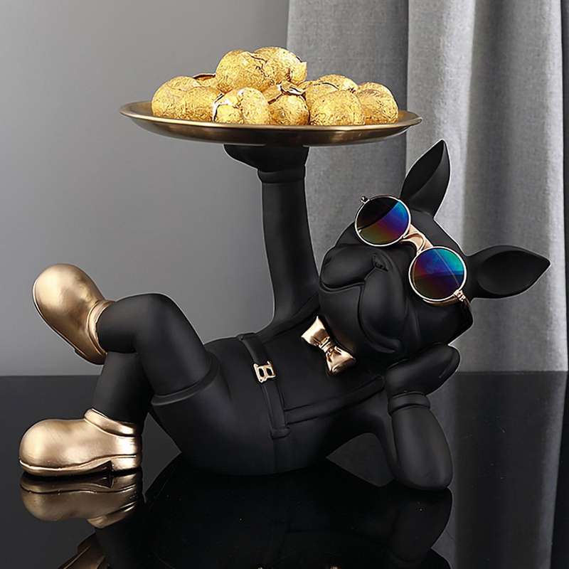 French Bulldog Sculpture Nordic Resin Dog Sculpture Storage Home Decor for Tabletop Living Room Anim