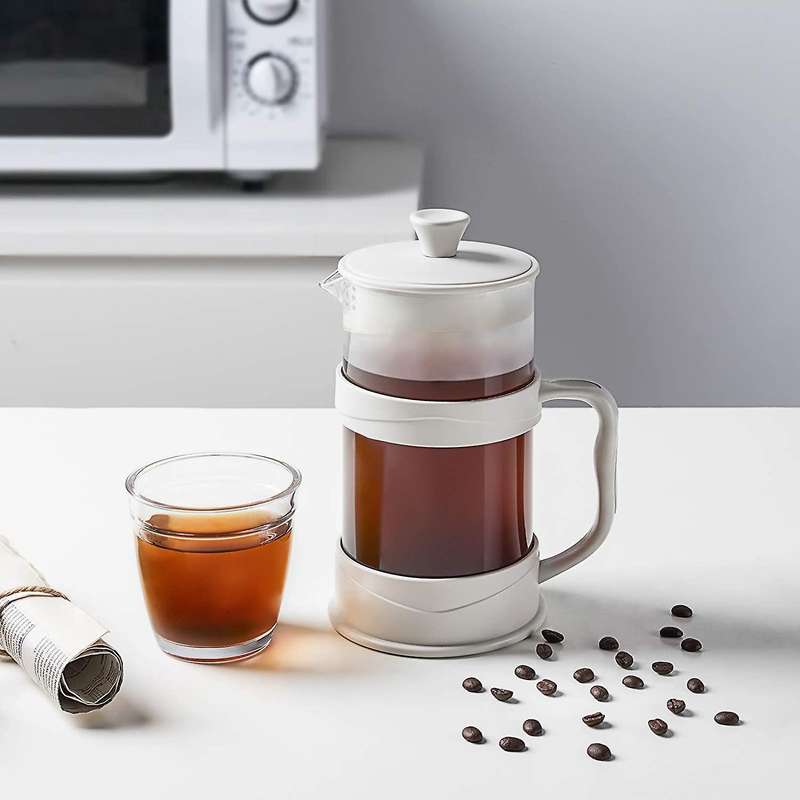 French Press Coffee Maker 12 Oz, White Coffee Presses Tea Makers with Borosilicate Glass Cold and Ho