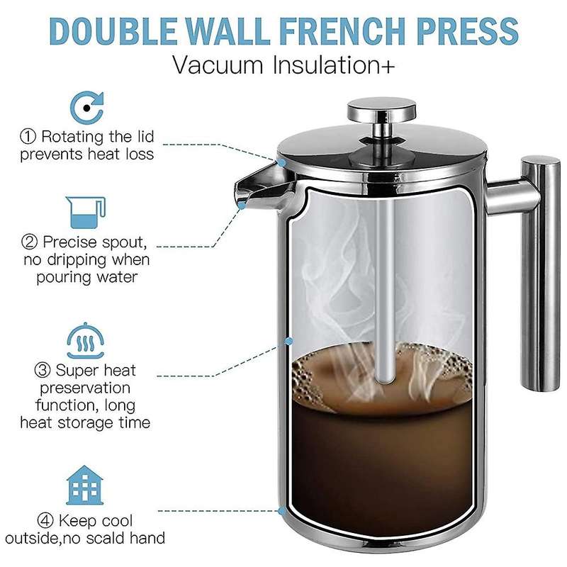 French Presses,French Press Coffee Maker Upgrade Rust-Free Stainless Steel Triple Filters Insulated