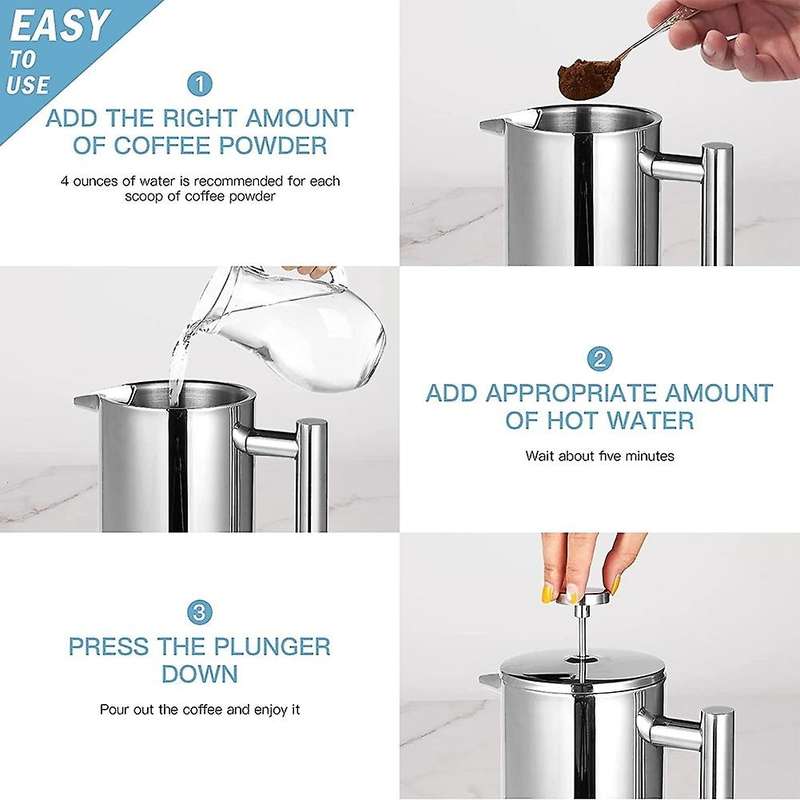 French Presses,French Press Coffee Maker Upgrade Rust-Free Stainless Steel Triple Filters Insulated