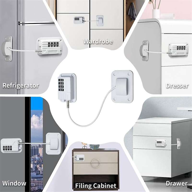 Fridge Lock 4-Digit Combination Lock for Refrigerators, Freezers and Cabinets, No-Drill Installation