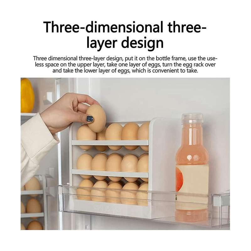 Fridge Egg Holder for Refrigerator Door, 3-layer Flip Fridge Egg Tray Container, Egg Container For