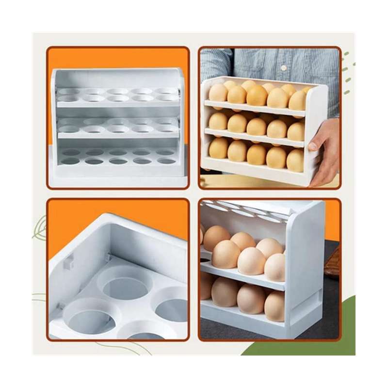 Fridge Egg Holder for Refrigerator Door, 3-layer Flip Fridge Egg Tray Container, Egg Container For
