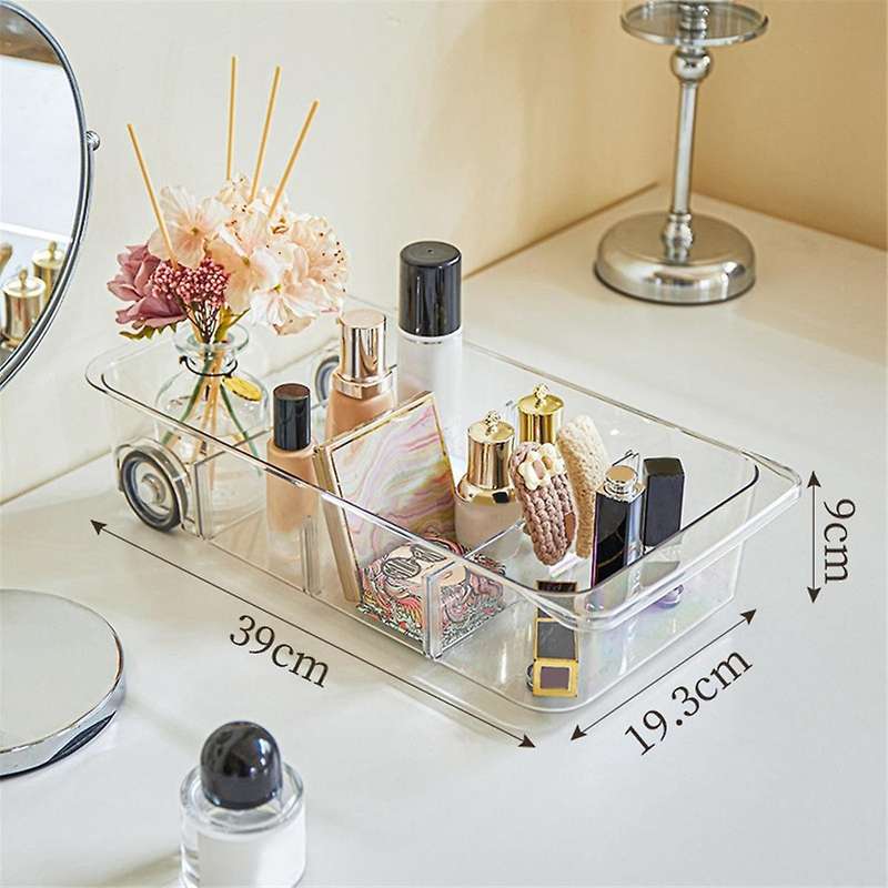 Fridge Organizer Bins On Wheels, Clear Roll Out Drawer Refrigerator Organizing with Dividers, Thick