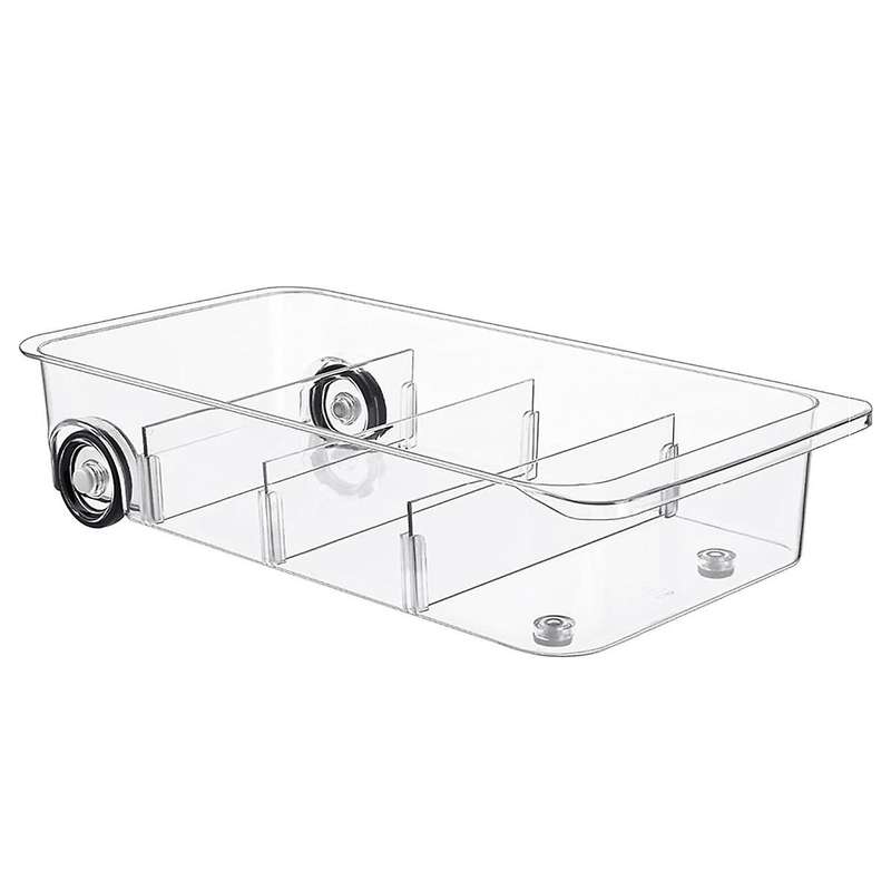 Fridge Organizer Bins On Wheels, Clear Roll Out Drawer Refrigerator Organizing with Dividers, Thick