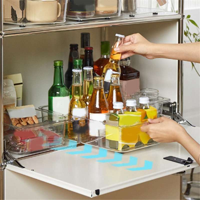 Fridge Organizer Bins On Wheels, Clear Roll Out Drawer Refrigerator Organizing with Dividers, Thick