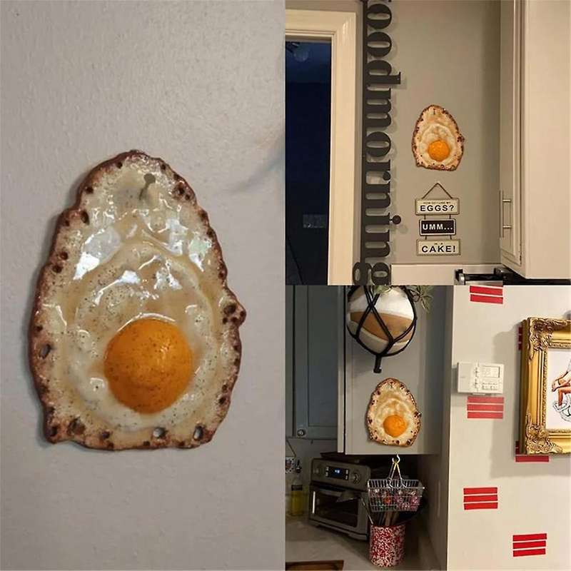 Fried Egg Hanging On A Nail, Fried Eggs Sculpture Ornament, Funny Egg Sculptures Decoration Thrown