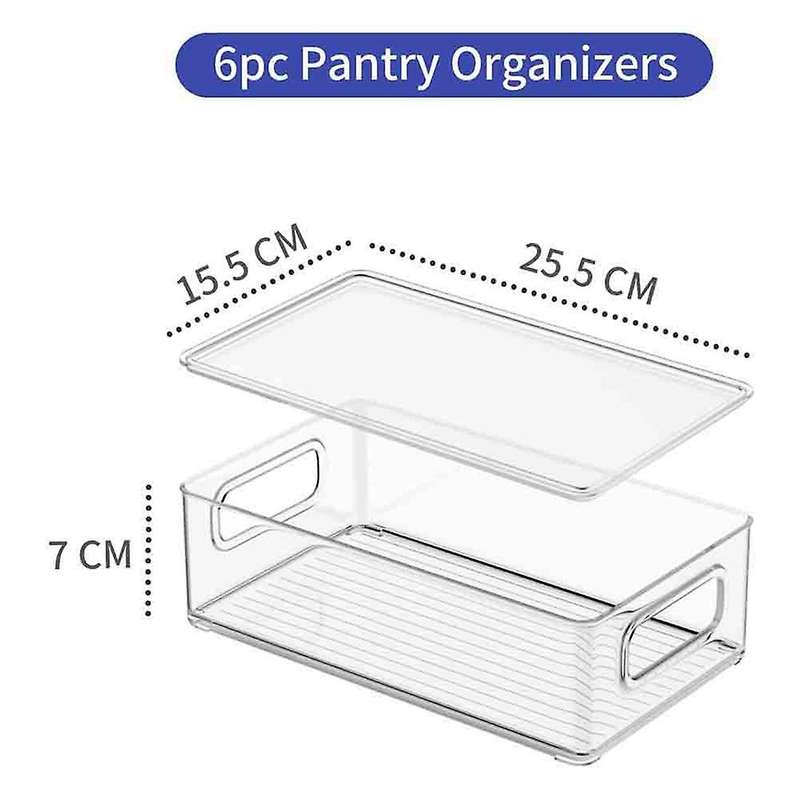 Fridge Organiser with Lid, Set of 6 Cupboard Organiser Kitchen, Stackable Transparent Storage Box wi