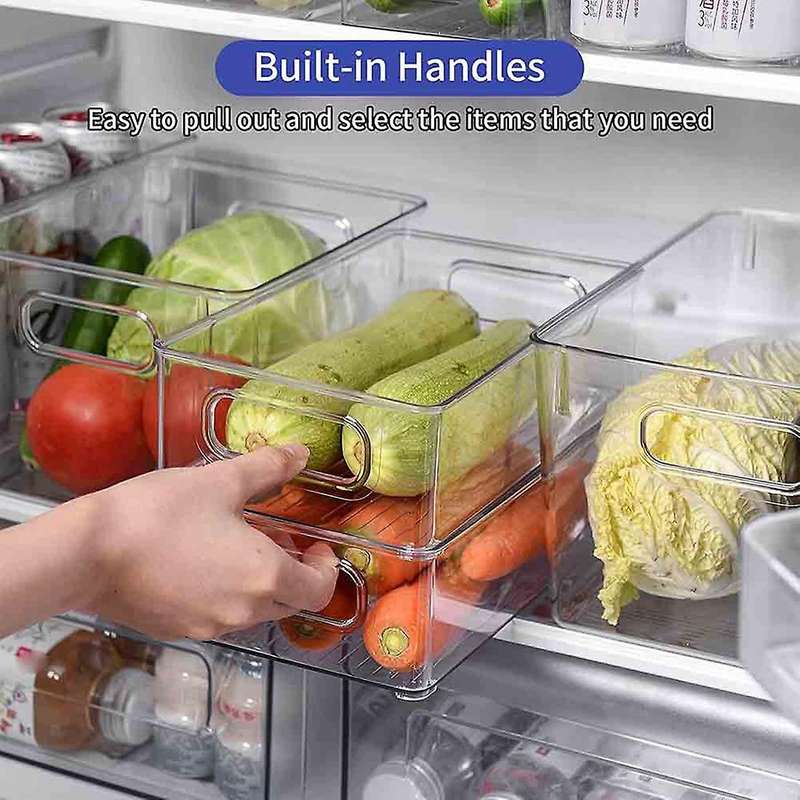 Fridge Organiser with Lid, Set of 6 Cupboard Organiser Kitchen, Stackable Transparent Storage Box wi