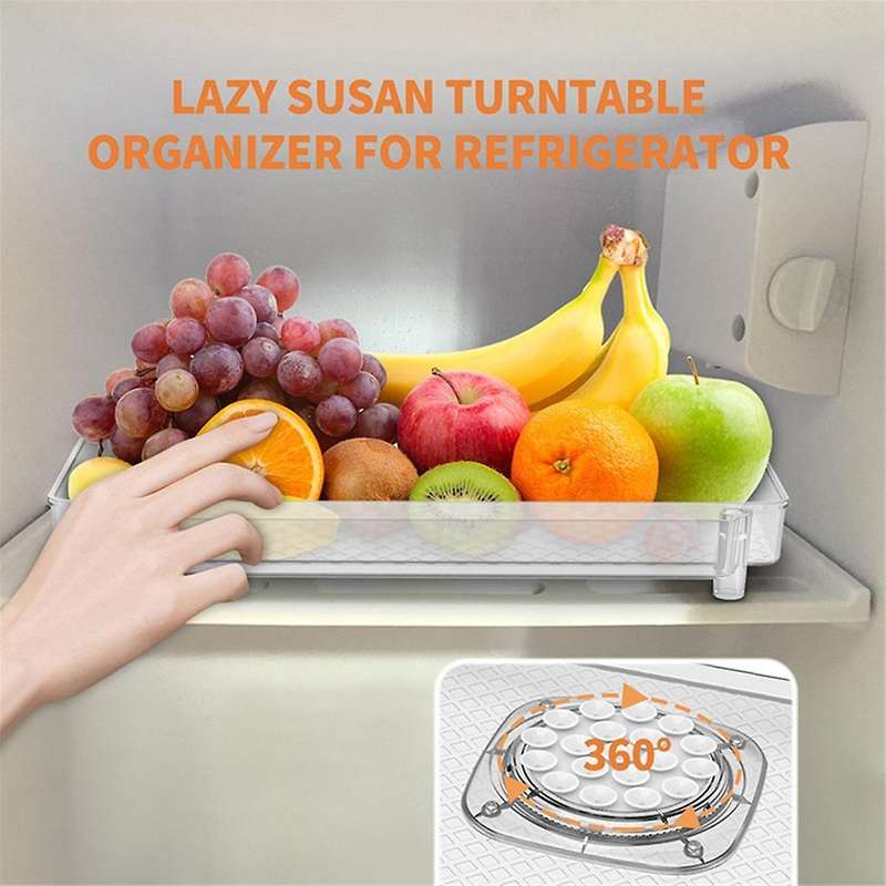 Fridge Turntable Organizer Tray with Suction Cup Transparent Refrigerator Storage Rack 360 Rotatable