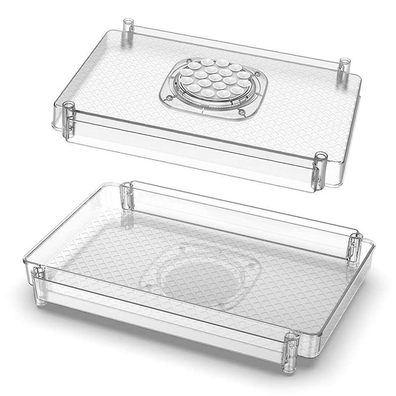 Fridge Turntable Organizer Tray with Suction Cup Transparent Refrigerator Storage Rack 360 Rotatable