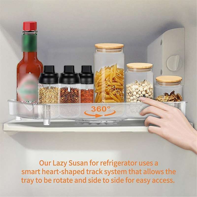 Fridge Turntable Organizer Tray with Suction Cup Transparent Refrigerator Storage Rack 360 Rotatable