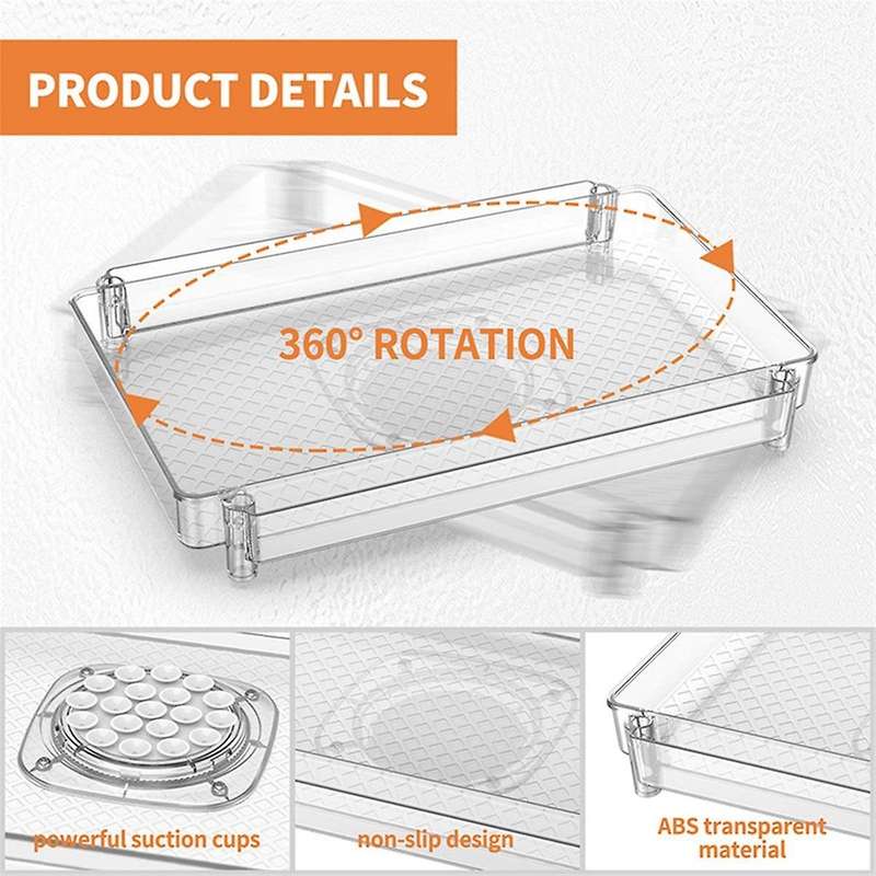 Fridge Turntable Organizer Tray with Suction Cup Transparent Refrigerator Storage Rack 360 Rotatable