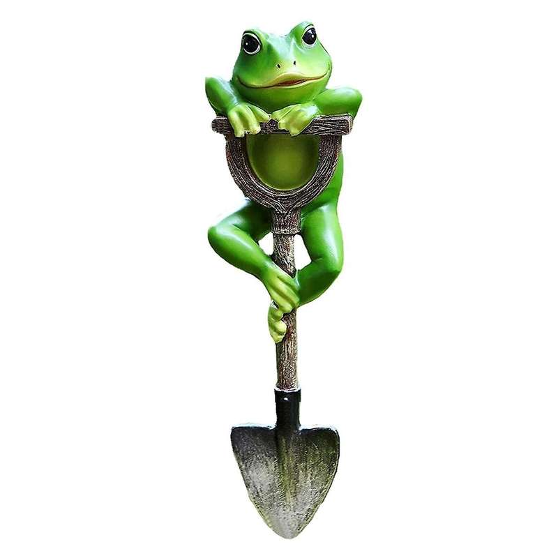 Frog Figurine Statue Outdoor Decoration Frog with Shovel Plant Decor Landscape Resin Sculpture Gift