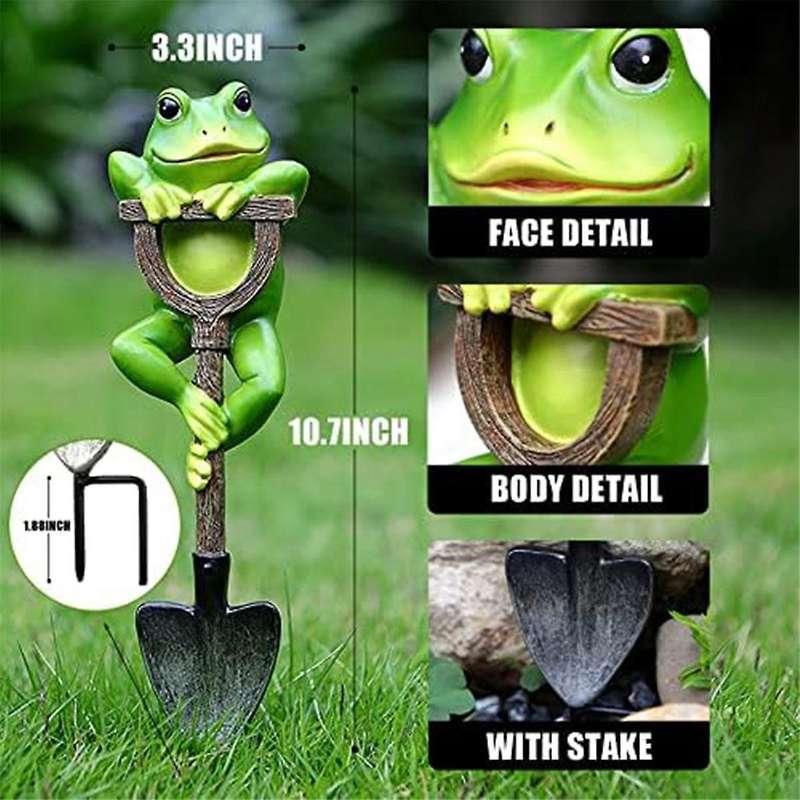 Frog Figurine Statue Outdoor Decoration Frog with Shovel Plant Decor Landscape Resin Sculpture Gift